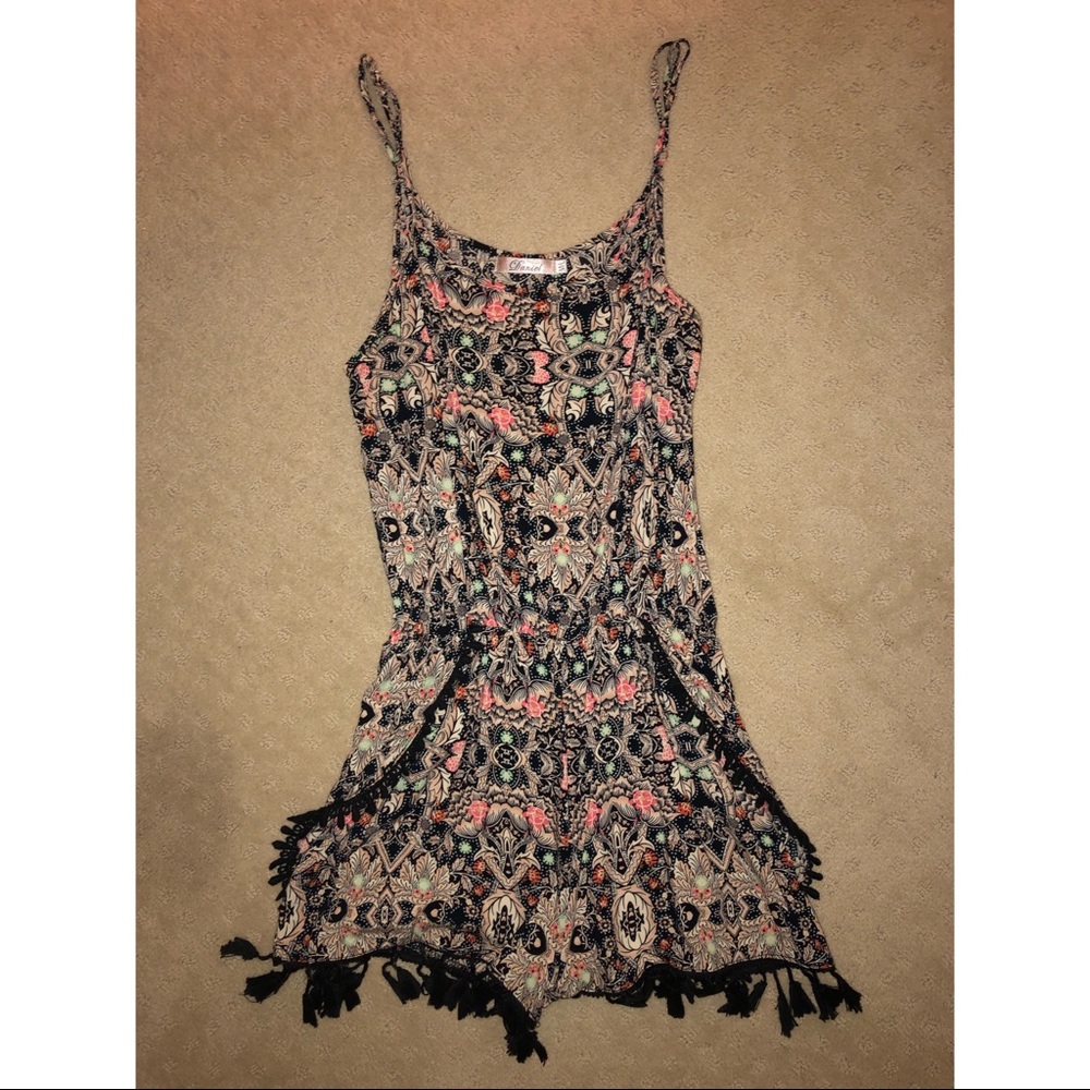 Black/tan/pink patterned romper